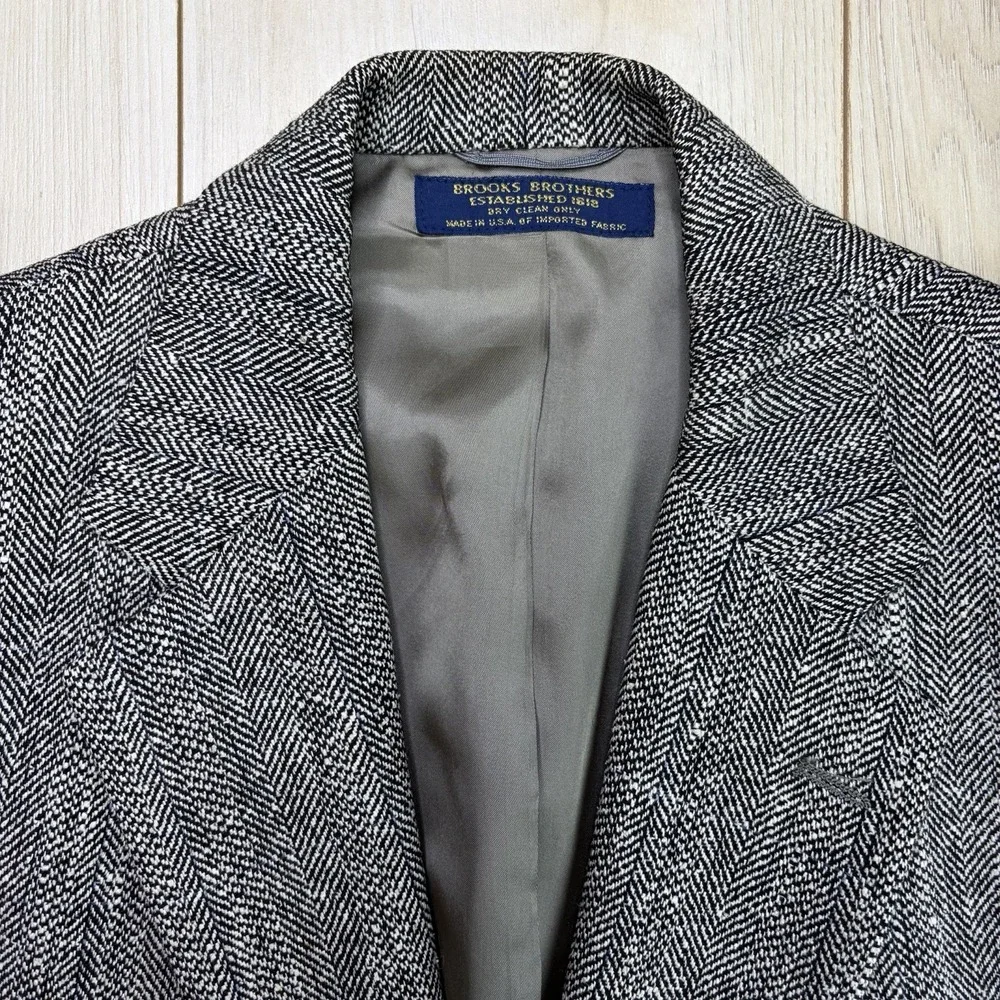 VTG Brooks Brothers Windowpane Tweed Wool Herringbone Blazer Mens 39R Sport Coat